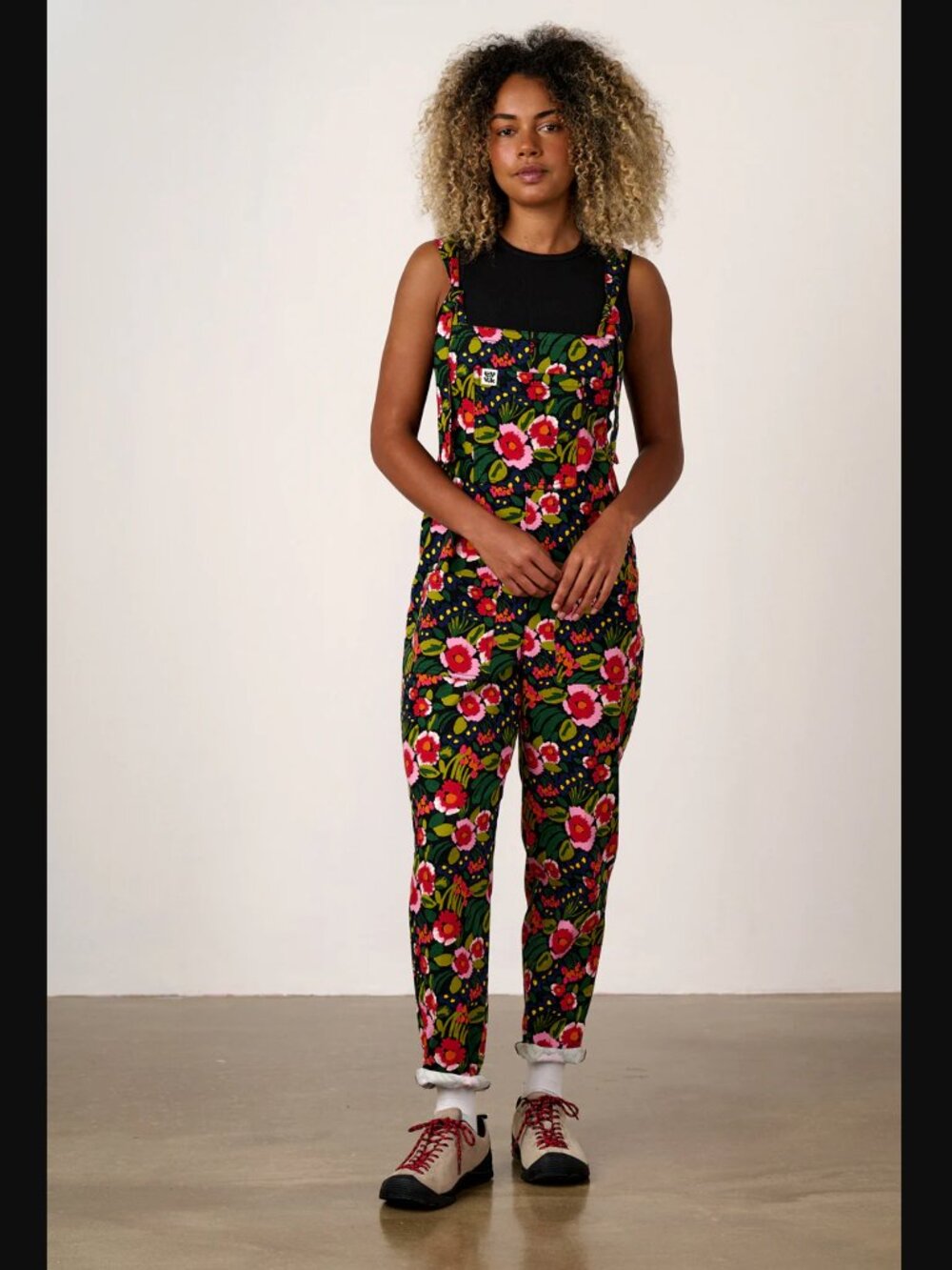 LUCY & YAK Cotton Dungarees in Black Marie Print UK 18R 14US